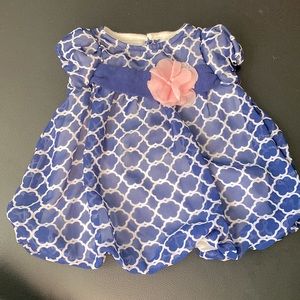 Blue bubble dress with pink bow. Size 3 months
